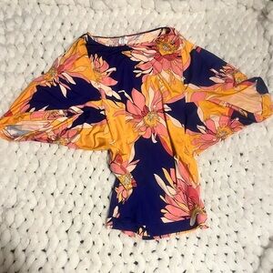Trina Turk Navy and Orange Floral Blouse